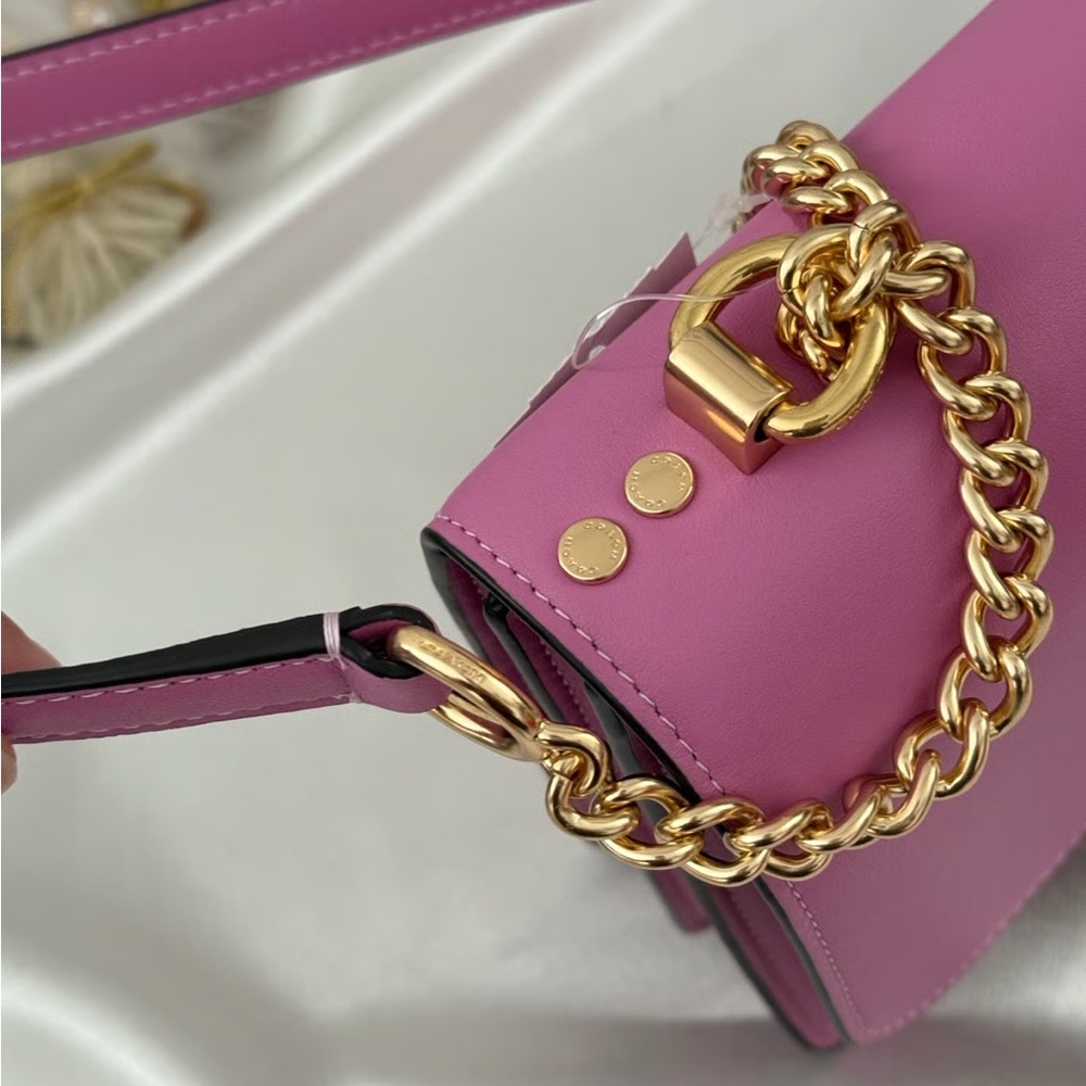 Coach Pink and Brown Leather Chain Crossbody Bag - Picture 9 of 10